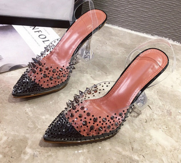 Transparent Crystal Rivet Pumps