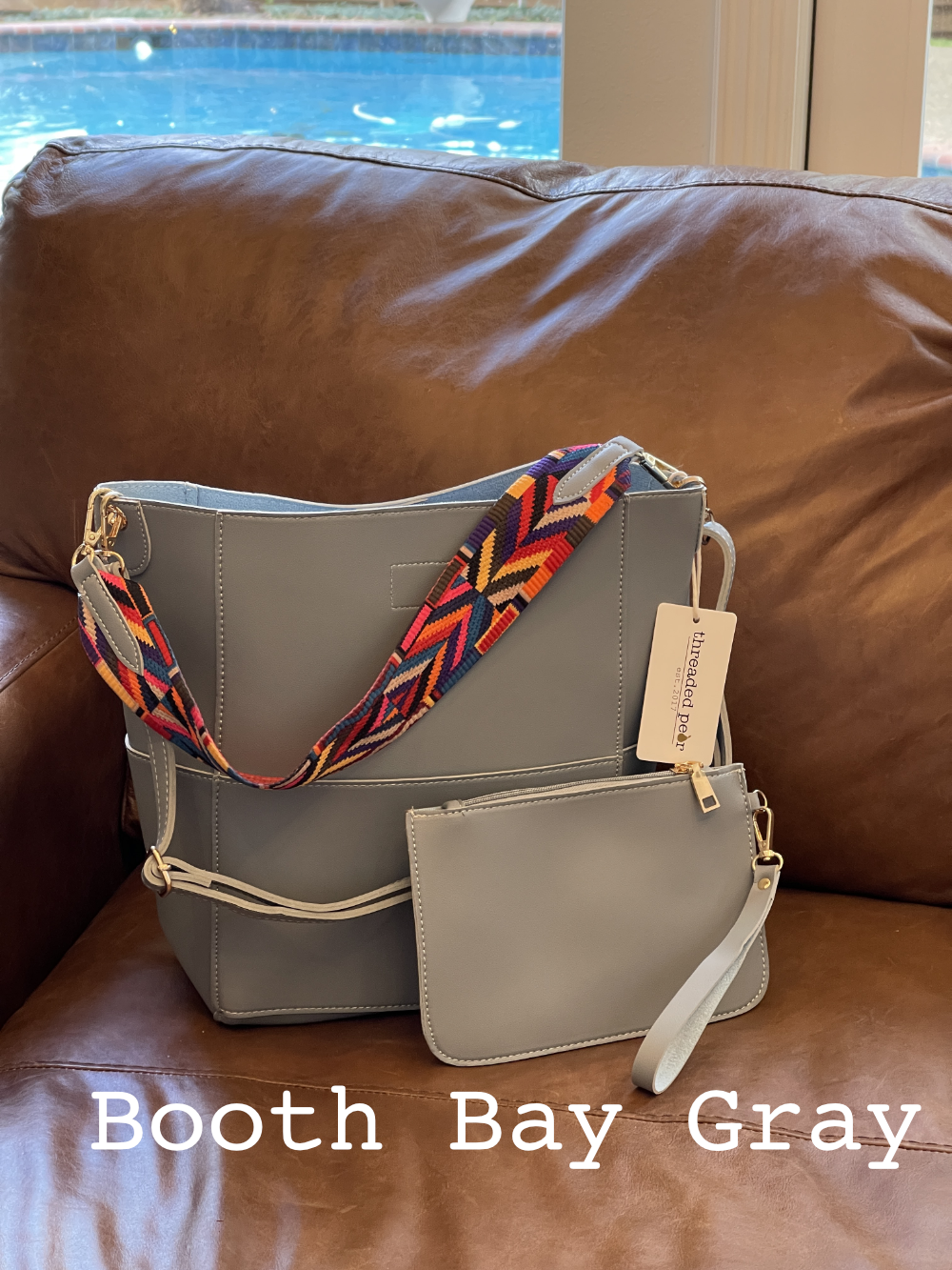 Gray Handbag & Matching Wristlet