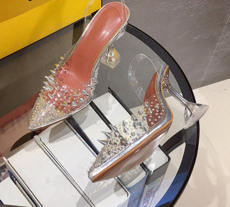 Transparent Crystal Rivet Pumps
