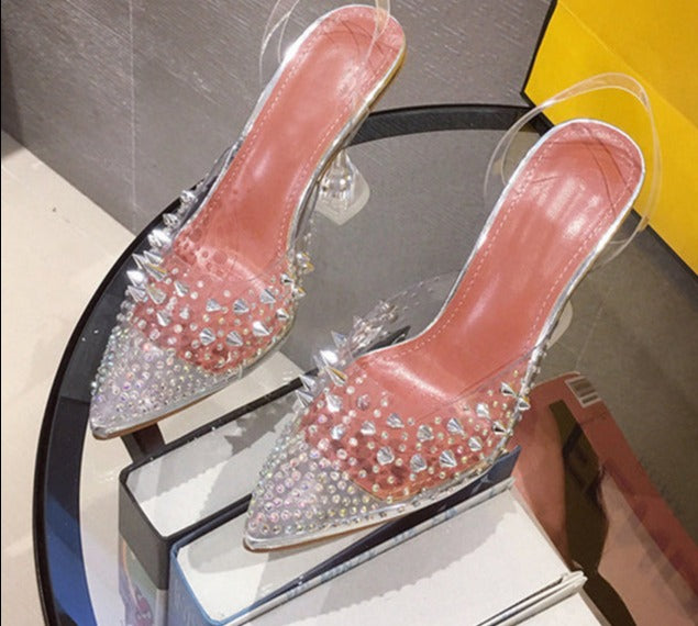 Transparent Crystal Rivet Pumps
